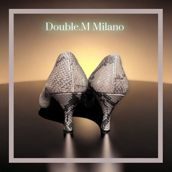 DOUBLE M MILANO Metallic Silver Python Print Statement Crystal Rhinestone Heels - Picture 4 of 11